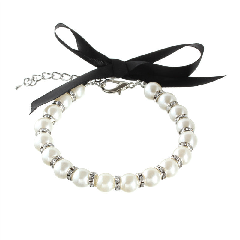 Striped Pearl Necklace Pet Collar for Fashionable Pets